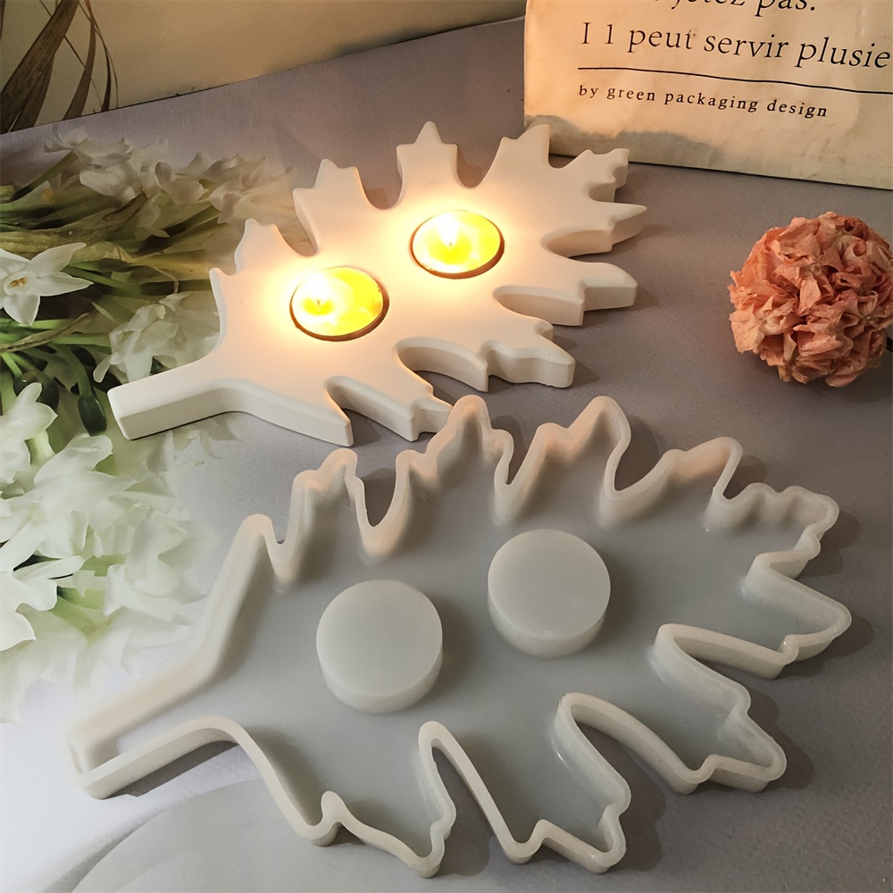 

Leaf-shaped Silicone Candle Holder Molds, Diy Handmade Craft Casting Molds For Resin, Plaster, Cement, Maple Leaf Design Tabletop Candlestick Decor, Romantic Autumn Themed Home Accent