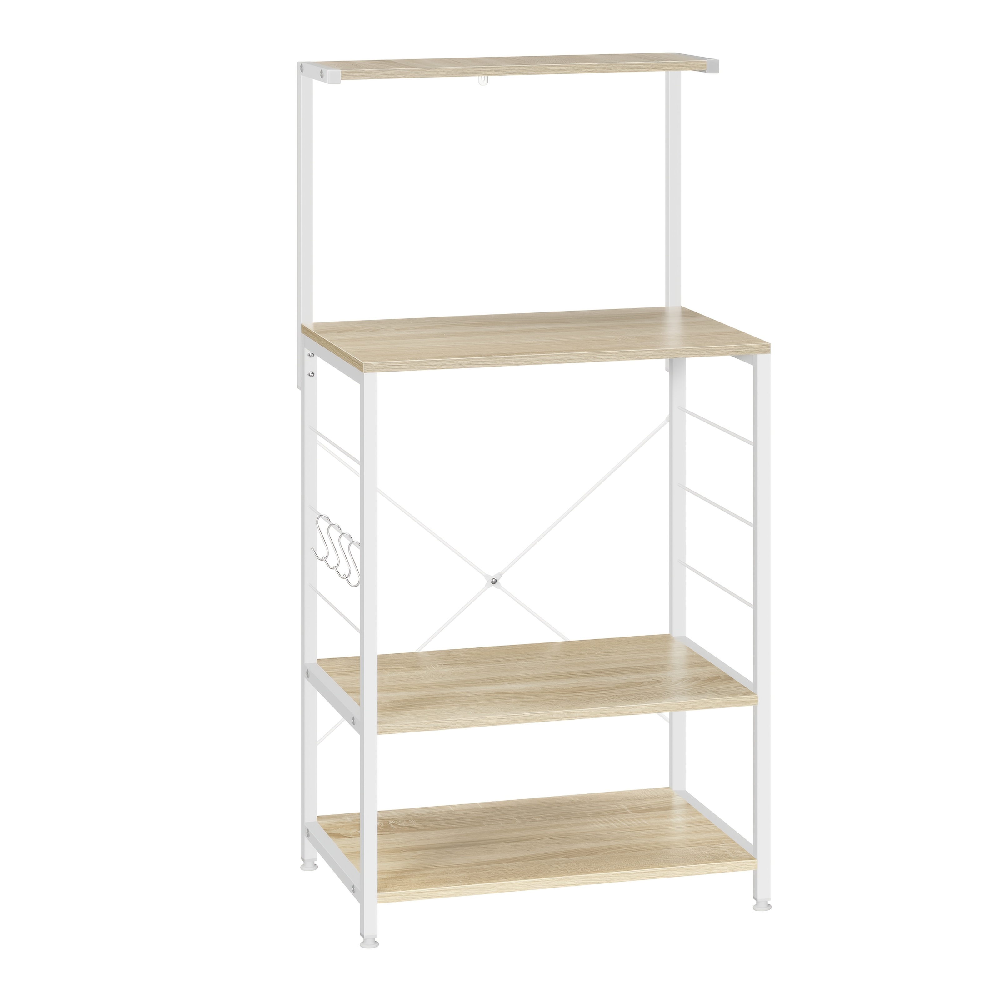 1 étagère de cuisine sur pied, étagère pour micro-ondes, étagère à pain, étagère de ménage, chêne clair + blanc