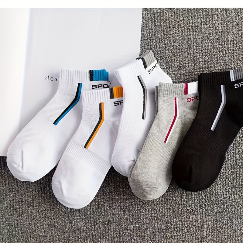 5-Pack Men's Low-Cut Athletic No-Show Socks - Breathable Moisture-Wicking Ankle Socks with Arch & Sporty Logo (White/Black) - Thin Cushioned for Gym,, - Multi-Color Options - Bulk Discount