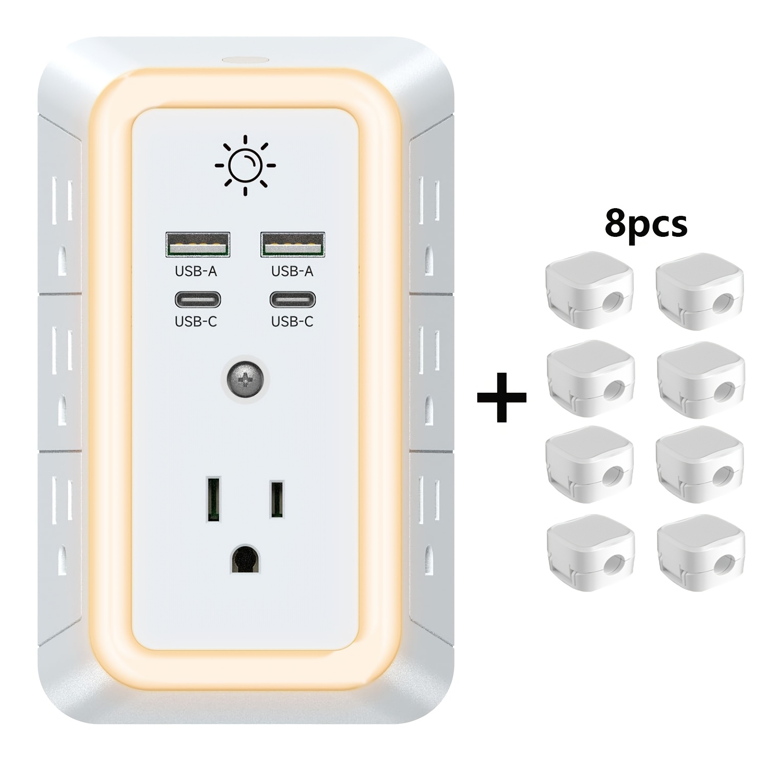 TEMU 11-in-1 With Night Light, 7 Sockets And 4 Usb Ports (2 Usb-c, 2 Usb-a), Usb Wall-mounted Extension Charger, For Home Office And Travel, White,