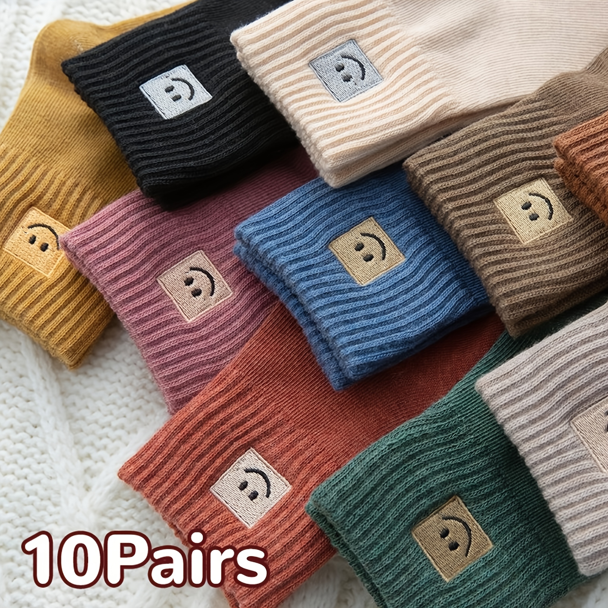 TEMU 10 Pairs Women's Winter Warm Mid Tube Socks, Cute Solid , Comfortable And Durable, Multi-colored Options, Fashionable Additions, Suitable For