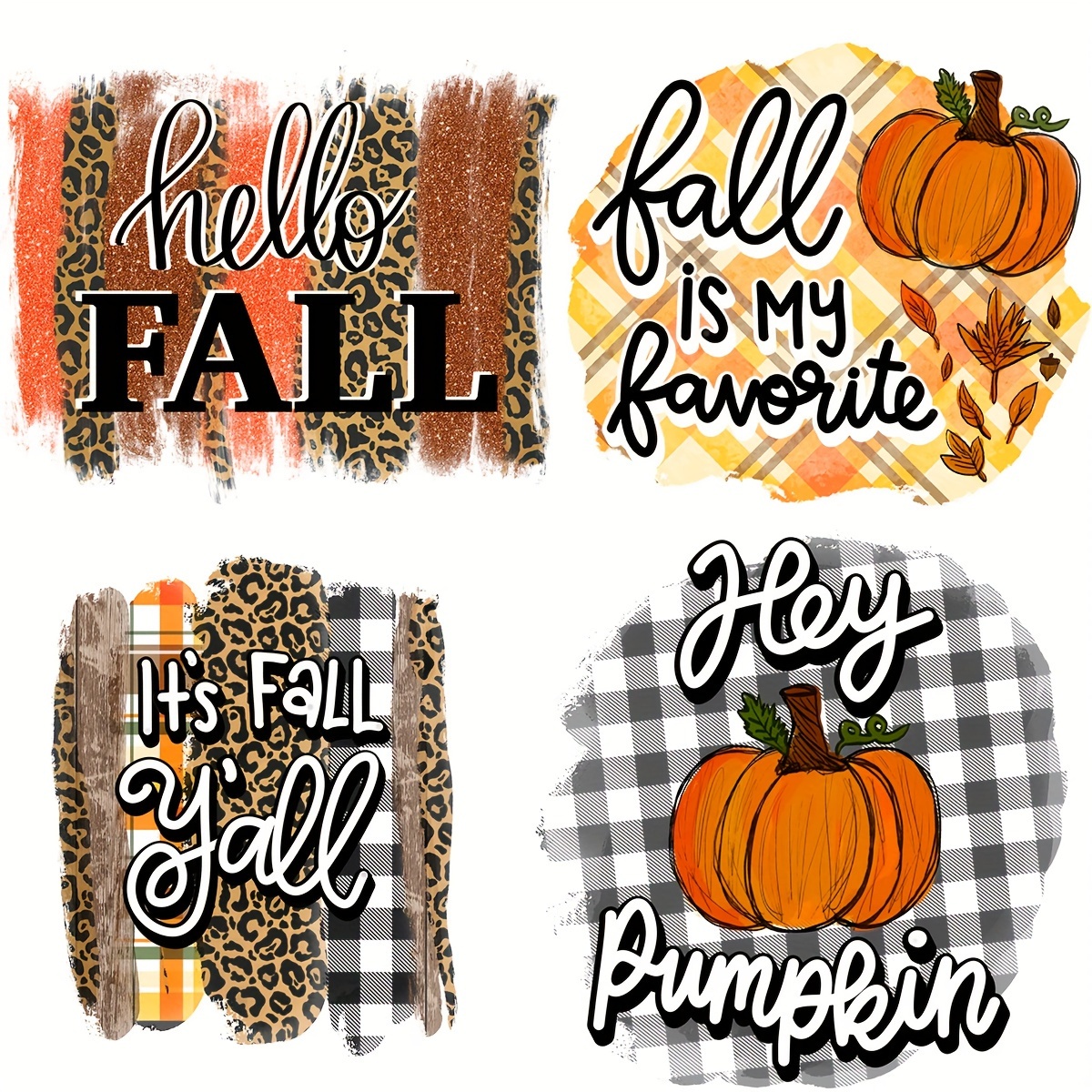 

6pcs/set Pumpkin, Hello Fall Diy Iron On Dtf Transfers Stickers Washable Heat Transfer Designs Ready Press Decals Plastisol Patch For Diy Clothing T-shirt Mask Jeans Backpack
