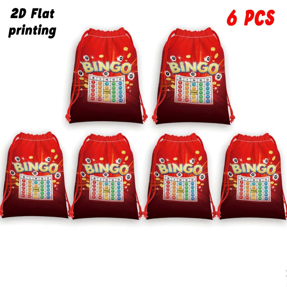TEMU Gift For Her/him, 6pcs, Gift Bags, Candy Bags With Bingo Game Pattern, Party Drawstring Gift Bags, Shrinkable Candy Bags, Suitable For Weddings,