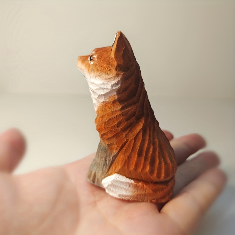 Hand-carved Wooden Fox Sculpture | By A Master Artisan | Natural Linden Wood Realistic Figure | Delicate & Posture | Wildlife Home Decor, Collectible Gift