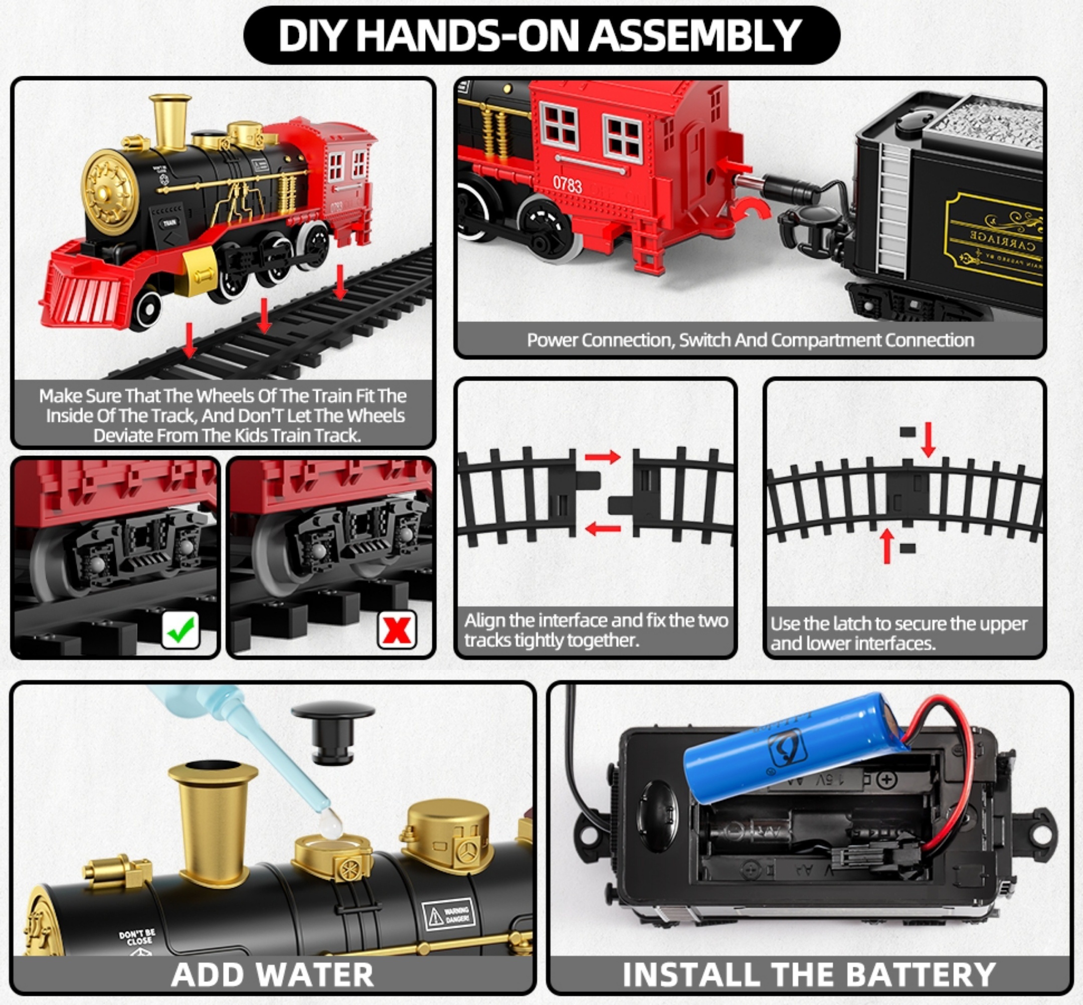 kids christmas train set with smoke lights sounds 6 cars 28 tracks red black perfect birthday gift for     playset   design durable construction train playset Product details 1