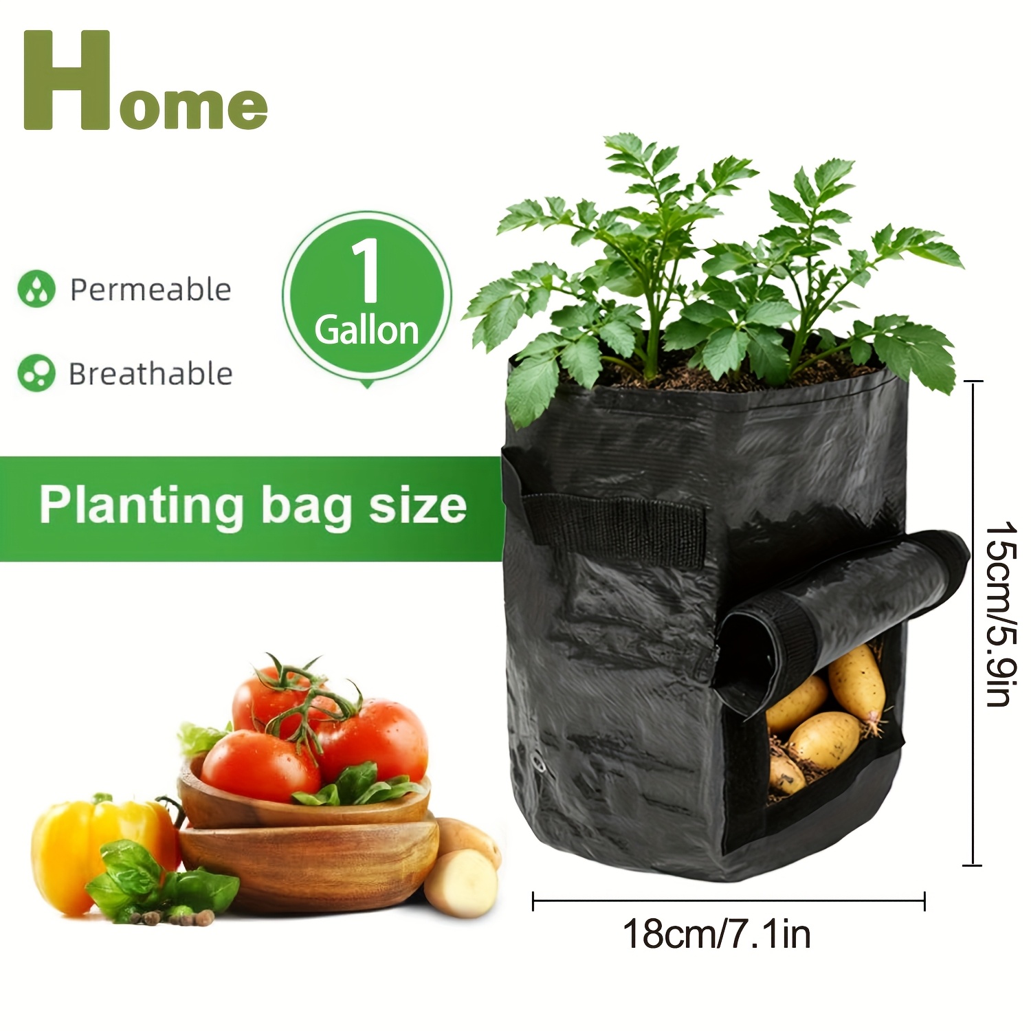 TEMU 6pcs 10 Gallon 7 Gallon 5 Gallon 3 Gallon 1 Gallon Pe Grow Bags With Harvest Window, Heavy Duty Outdoor Pots With Reinforced Handles, Vegetable
