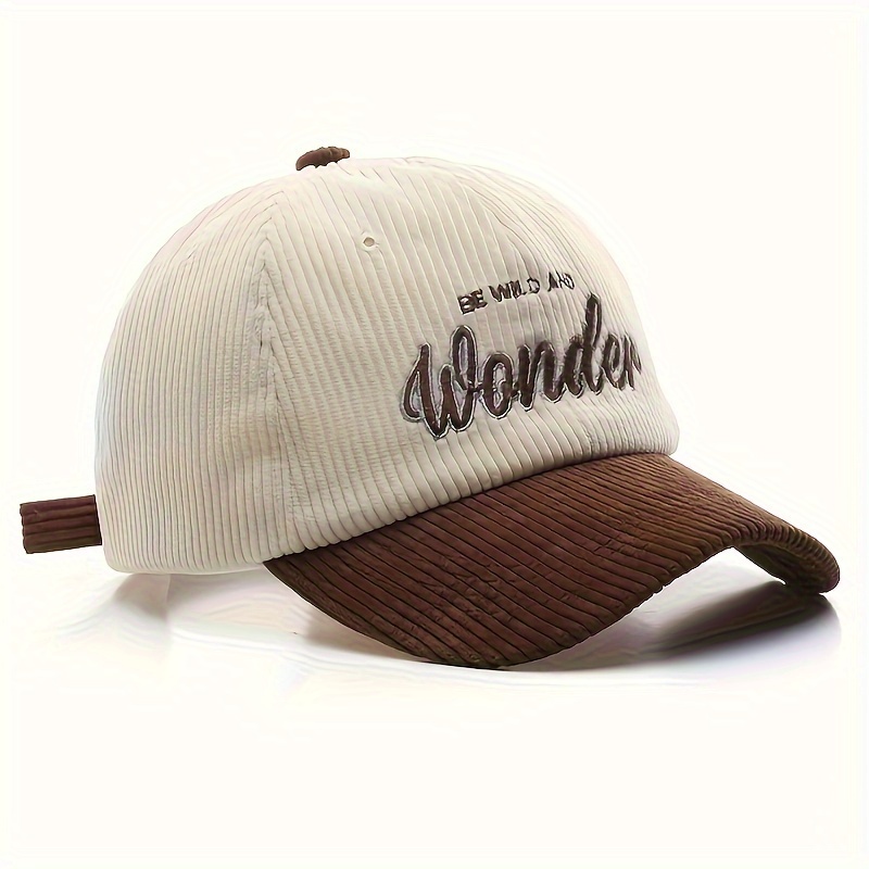 TEMU Unisex Corduroy Baseball   With Embroidered Lettering - Perfect For Outdoor Activities