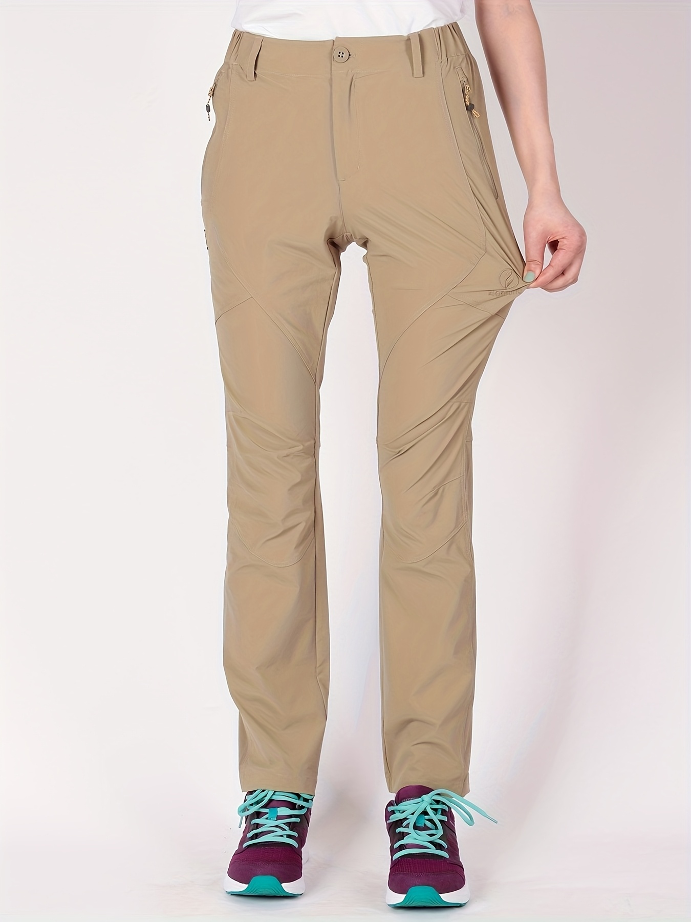 womens quick dry stretch hiking pants purple lightweight nylon blend with elastane straight leg design zippered pockets   outdoor activities