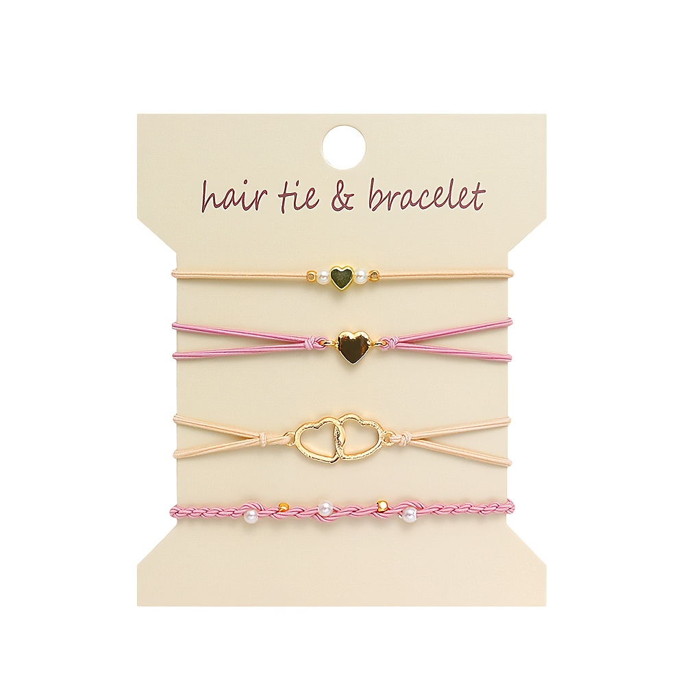 TEMU 4pcs/set Women's Fashion Boho Headband And Bracelet Set, Soft, Comfortable, And Elastic Non-damaging Hair Ties, Star, Moon, Heart, And Fan