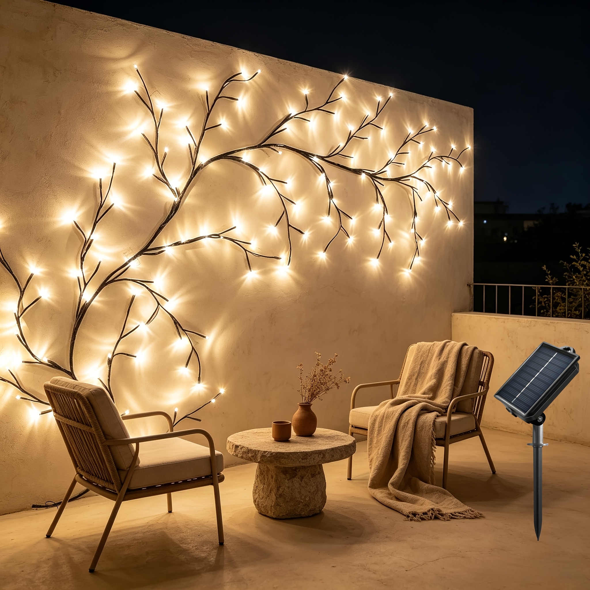 TEMU 1pc, Solar Powered 141 Leds Willow Vine Lights; Warm White For Garden, Yard, Patio, Fence, Camping, Tent, Wedding Decor, Solar String Lights