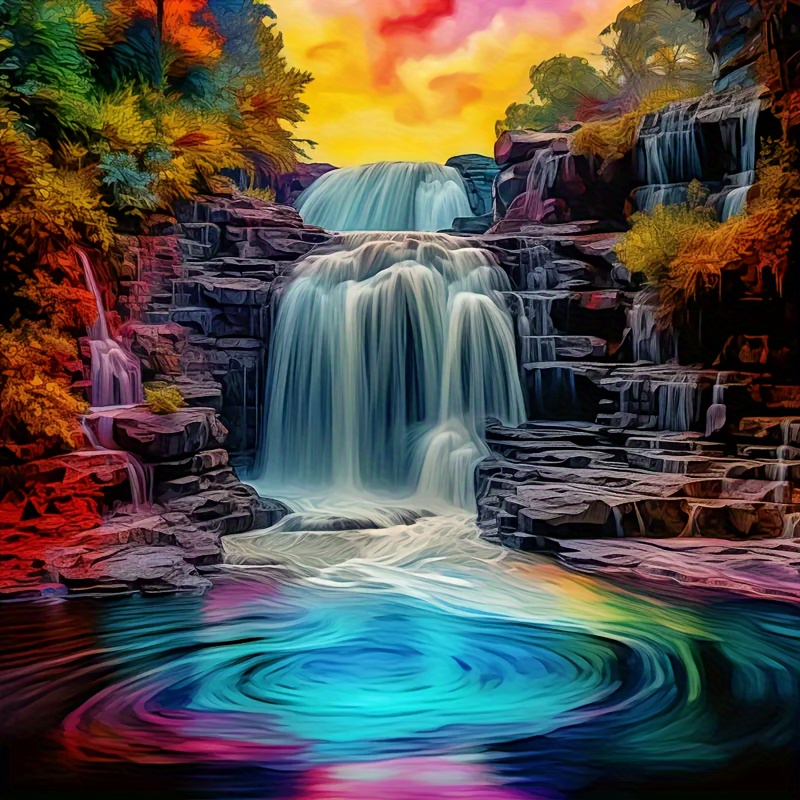 

Waterfall Round Full Artificial Diamond Art Painting Cross Stitch Kit For Beginners Adults 5d Art Diy Handmade Crafts Birthday Holiday Gifts Wall Home Decorations Frameless 20cm*20cm/7.87in*7.87in