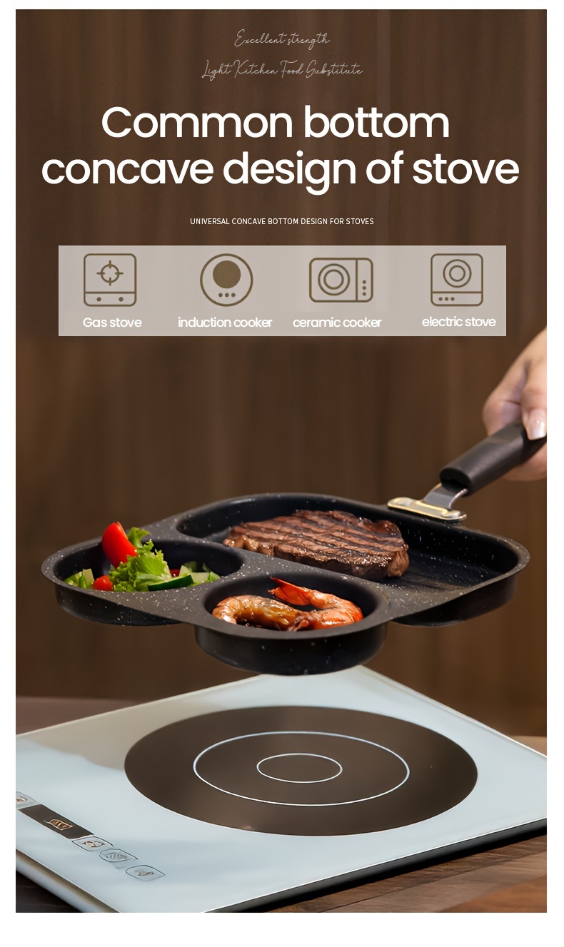 stainless steel 3 4 section frying pan non stick heat resistant handle for eggs   steak     kitchen restaurant camping rv use details 2