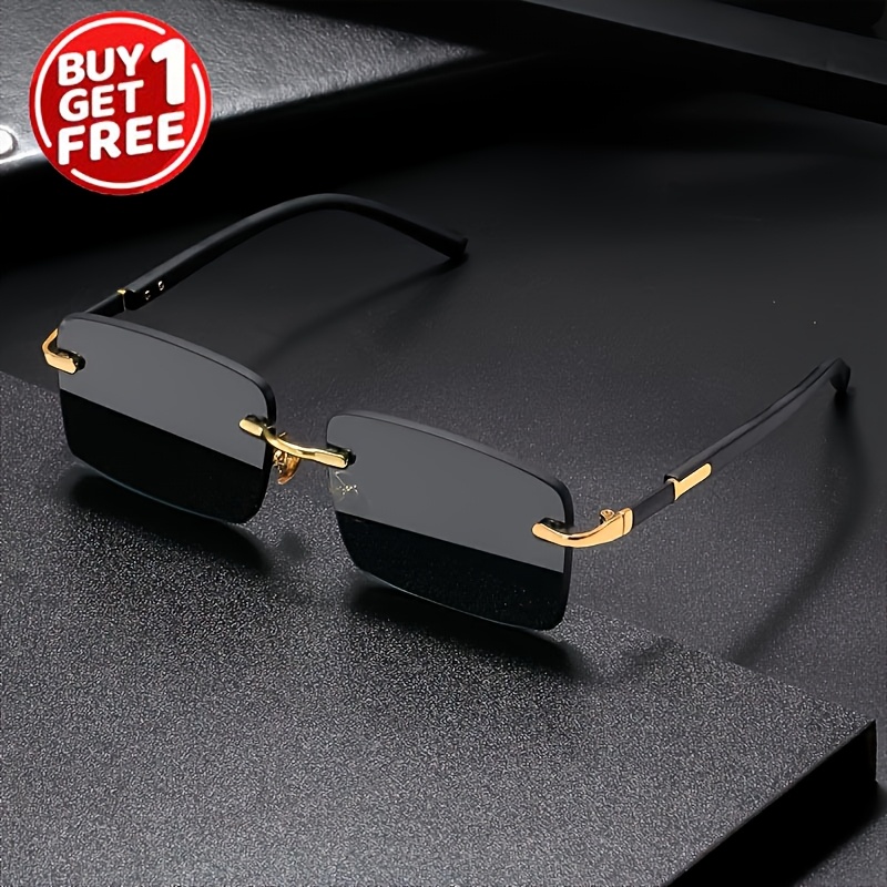 

2pcs Rimless Fashion Glasses Trendy Cut Fashion Glasses For Driving Travel Beach For Business Men