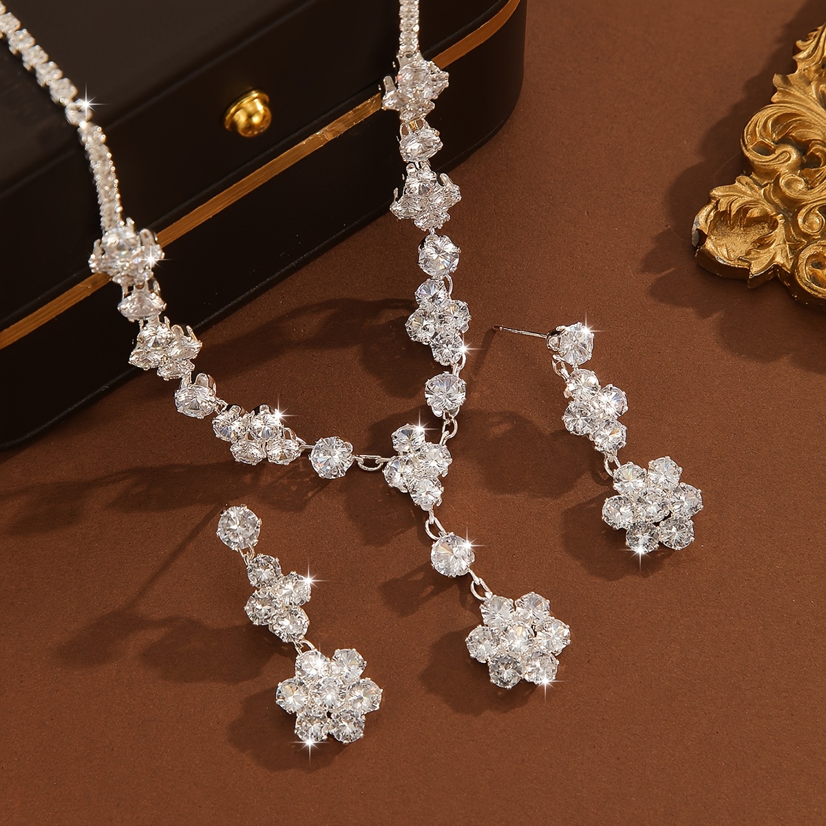 Zirconia Earrings Necklace Set High End Jewelry