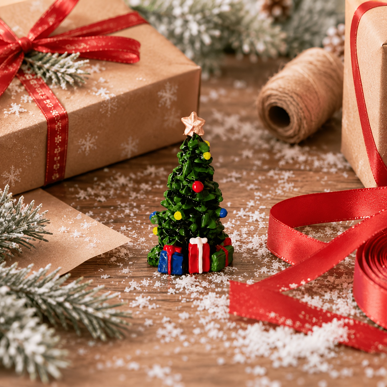 TEMU 1 pieza de adorno de árbol de Navidad moderno de PVC - Figura en miniatura coleccionable adecuada para el hogar, decoración de escritorio de