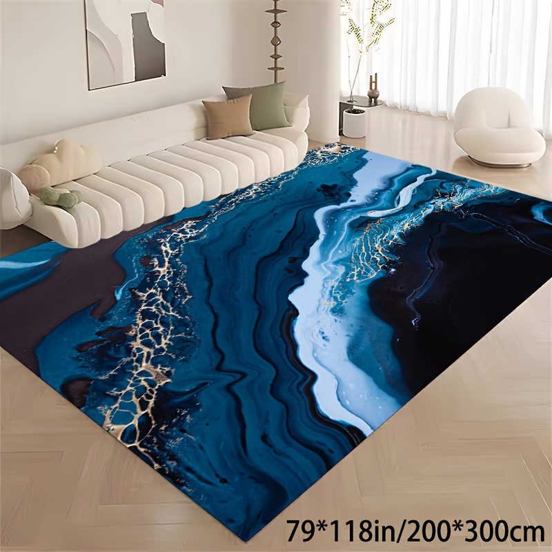 

Luxurious Area Rug With Non-slip Backing - Abstract Deep Blue Design, Perfect For Living Room, Bedroom, Dining & Office Decor