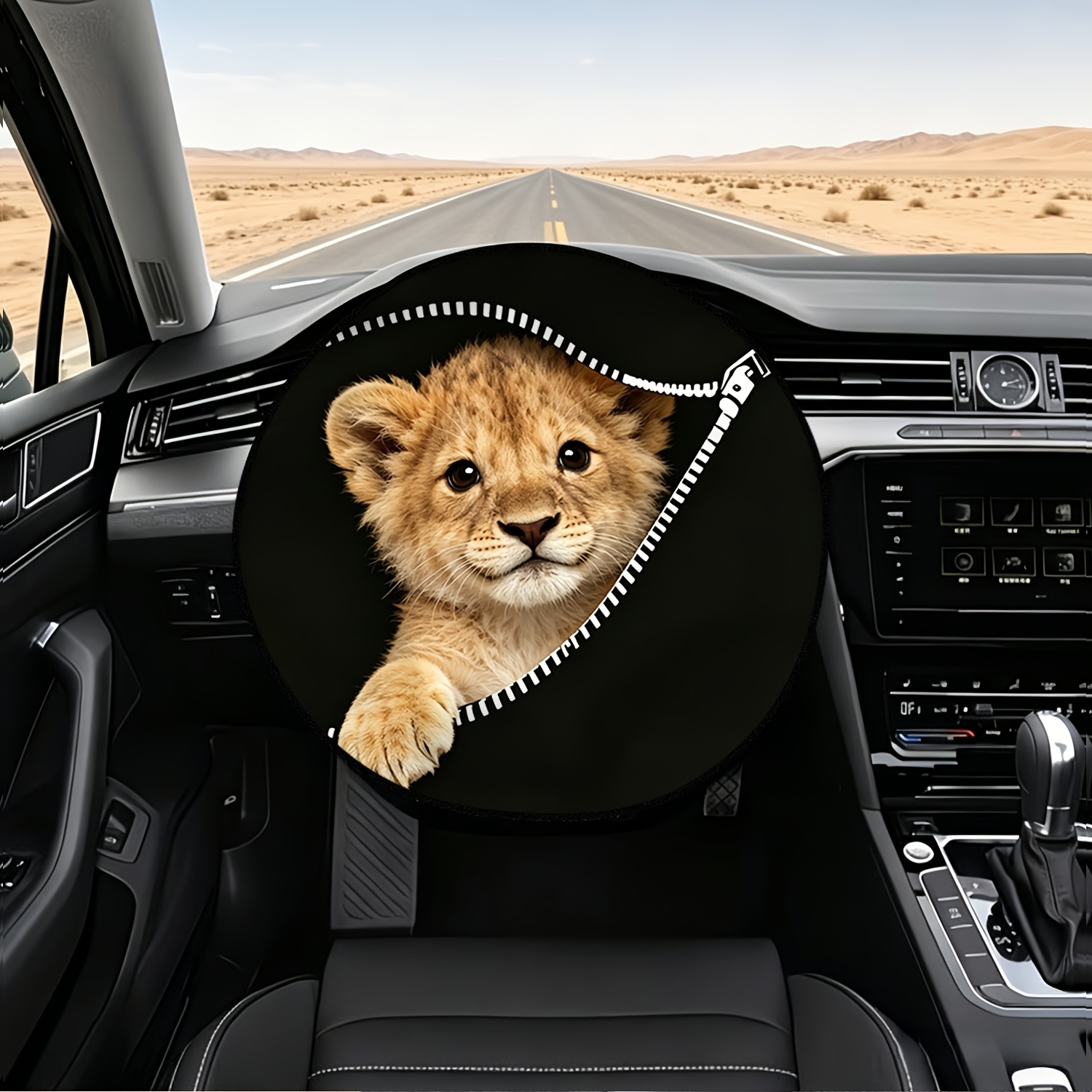 TEMU 1pc Car Steering Wheel Sunshade Peeking Zipper Cute Theme Pattern 2d Printed Car Steering Wheel Sunshade - Heat Insulation, Sun Protection, High