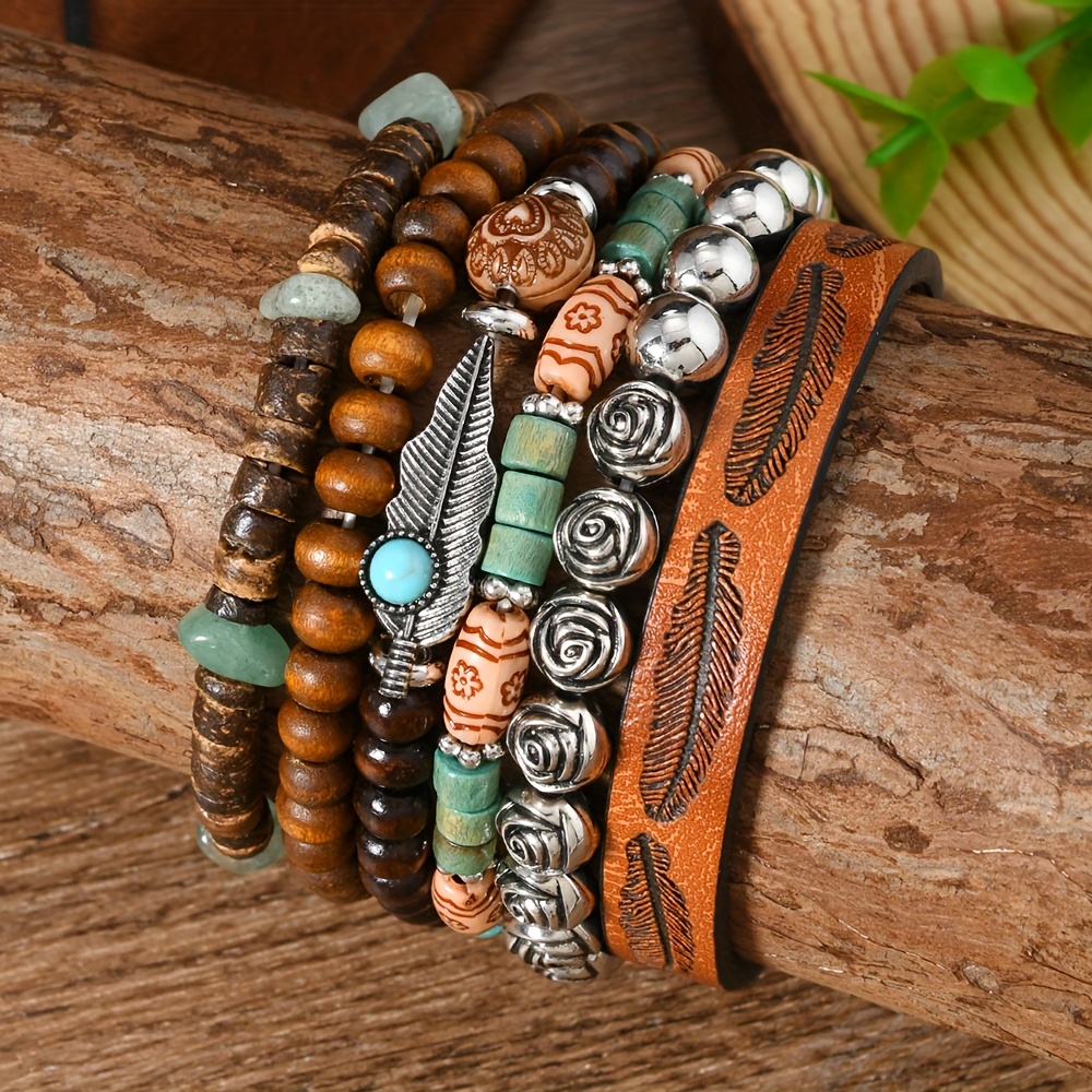 E-shop 6-teiliges Armreifen-Set im Ethno-Stil, stapelbare böhmische Armbänder im europäischen amerikanischen Stil, Handschmuck