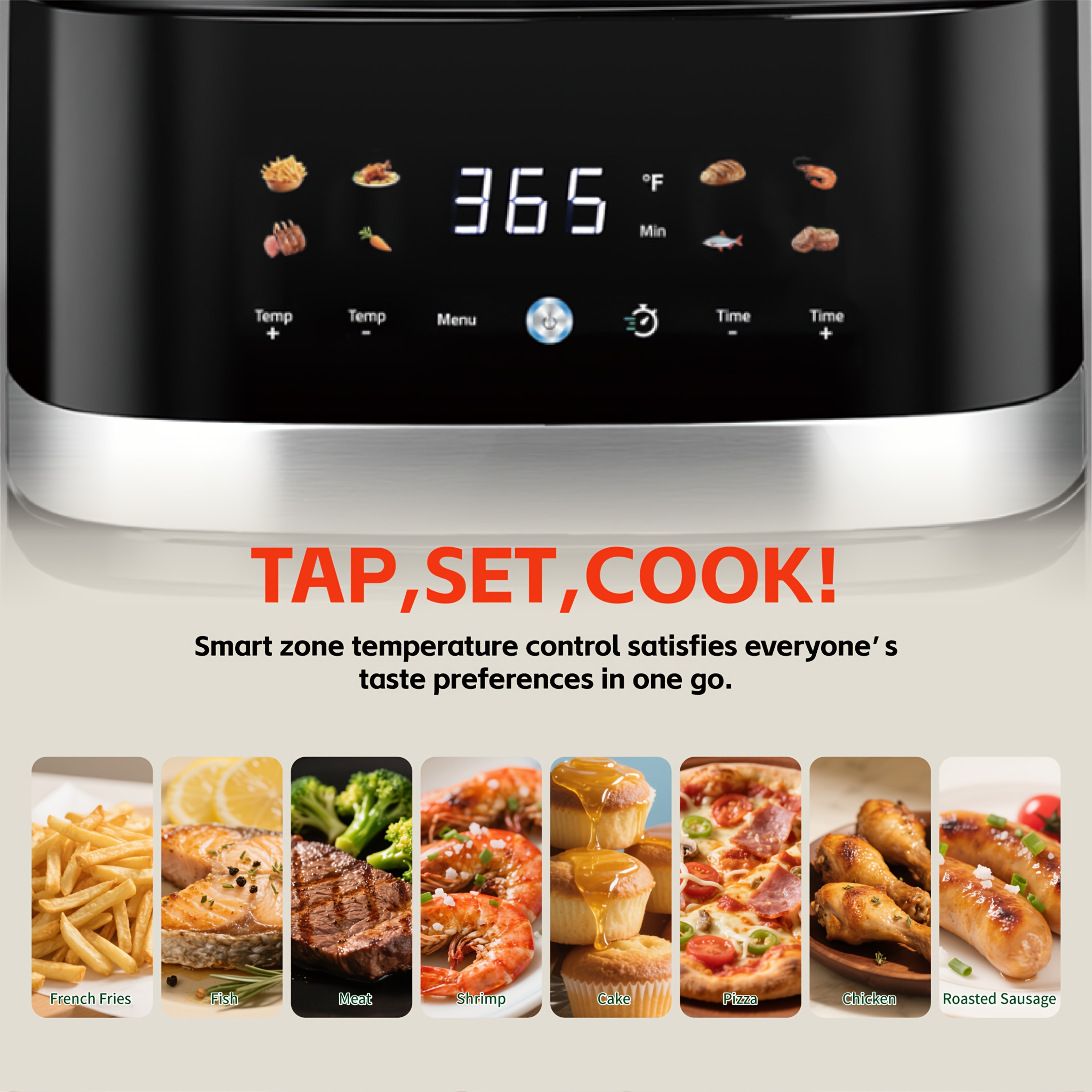 5 8qt fryer featuring adjustable temperature