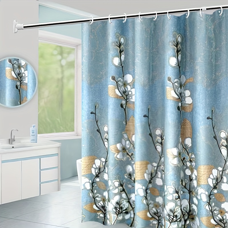 White Orchid Pattern Shower Curtain with Hanging Ring