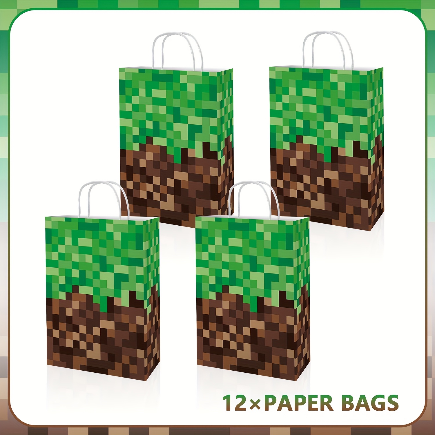 Image of 12/24pcs Pixel Art Video Game Party Favor Bags With Pixel Character Design - -bit Numbered 12 Or 24 Bags For Gamer Birthday Party Supplies, Paper Gift Bags With Handle For & S Gaming Theme Decorations