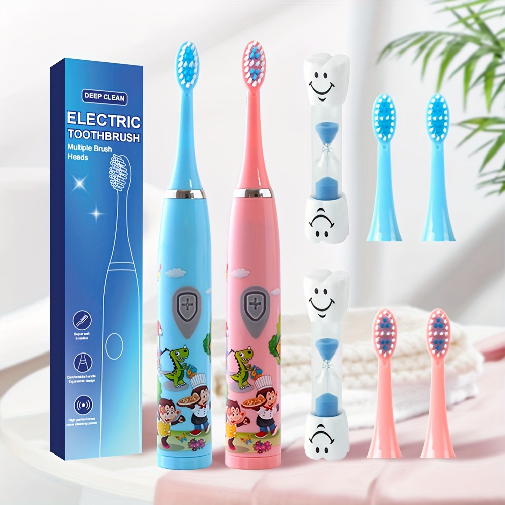 Battery-Powered Electric Toothbrush with 3 Replacement Heads & 1 Timer Sand Timer, Model N02, 3 Replacement Heads