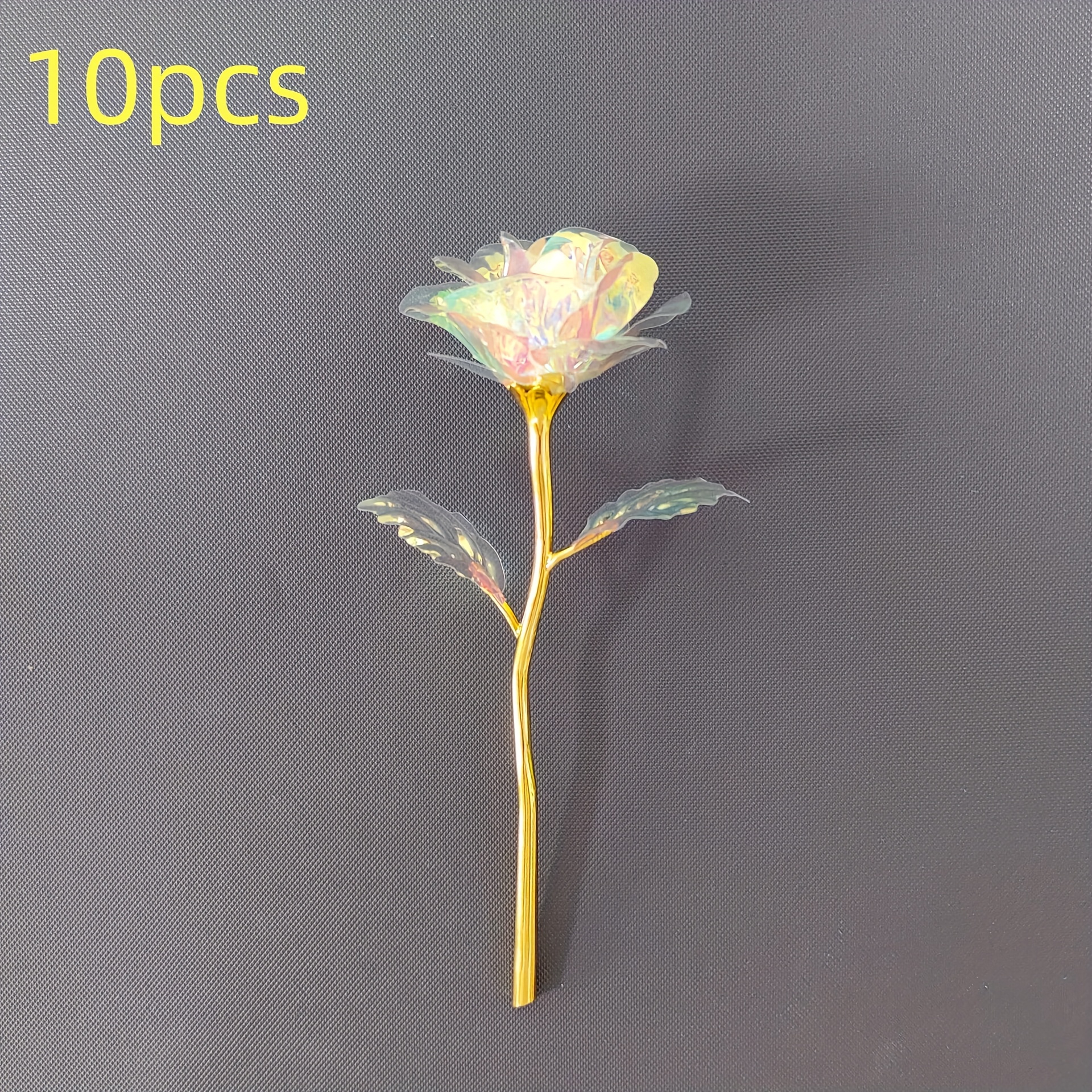Image of 10pcs/20pcs Sparkle Crystal Rose Artificial Flowers, Elegant Plastic Rose Bouquet For Valentine's Day, Wedding, Anniversary, Christmas Party Decoration