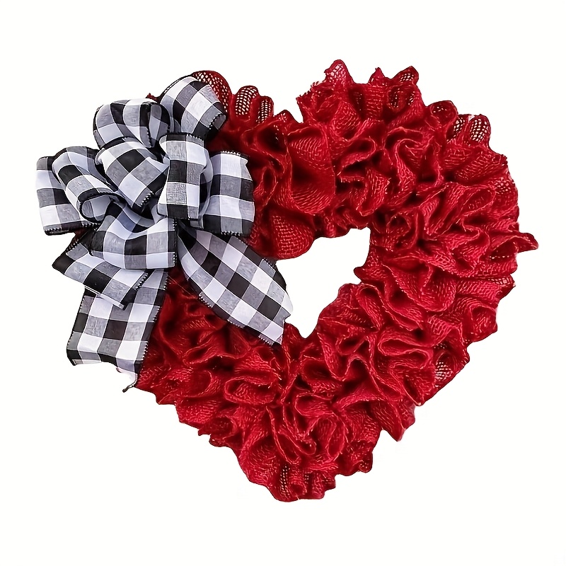 

1pc Valentine's Day Red Heart Wreath With Bow, Polyester Fabric, Non-electric, Featherless, Decor For Holiday, Gift, Wedding Party Decoration