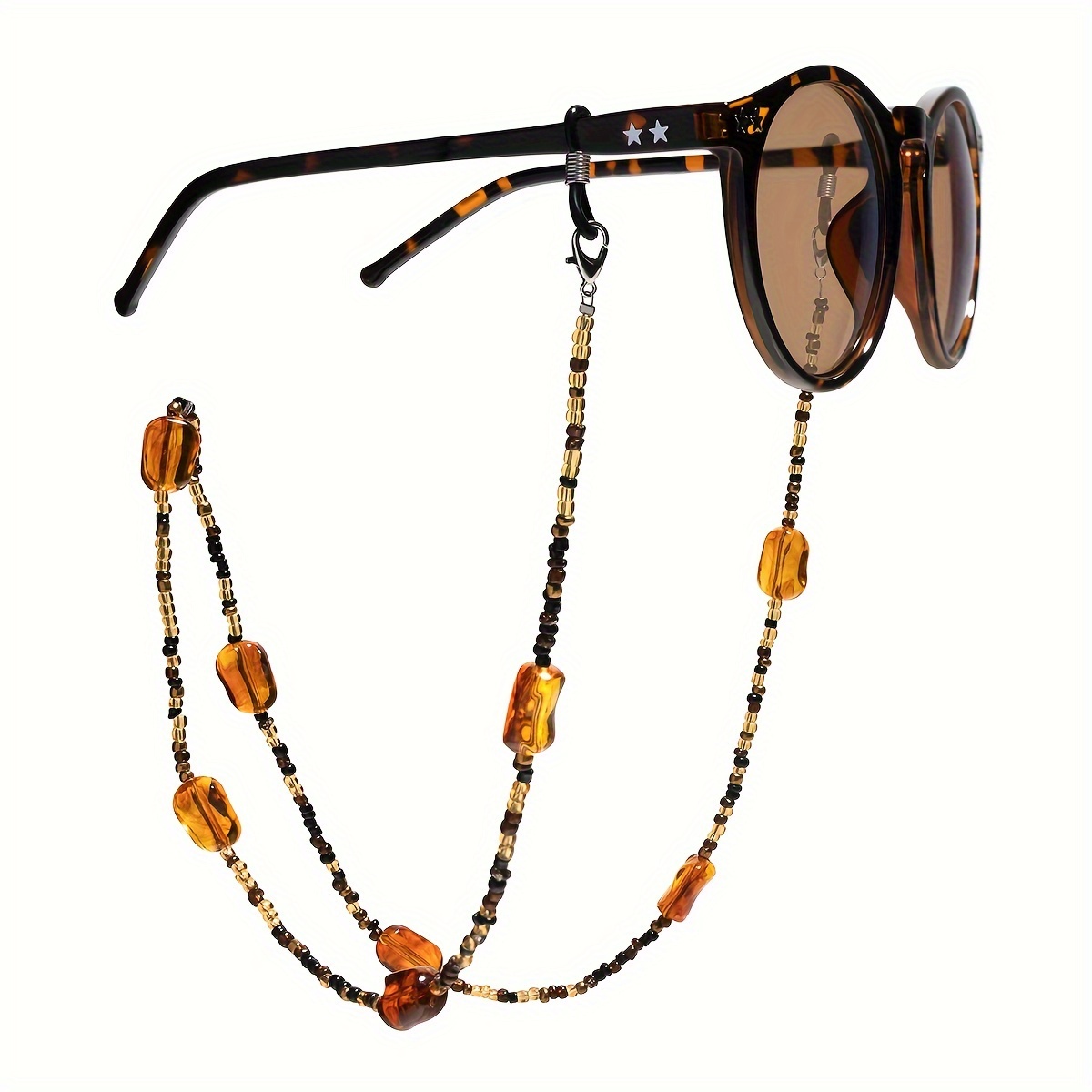 

Chichain Vintage Amber Crystal Glasses Chain - Anti-slip, Face-covering & Strap With Beaded Design, Acrylic, For - Stylish Eyewear Retainer