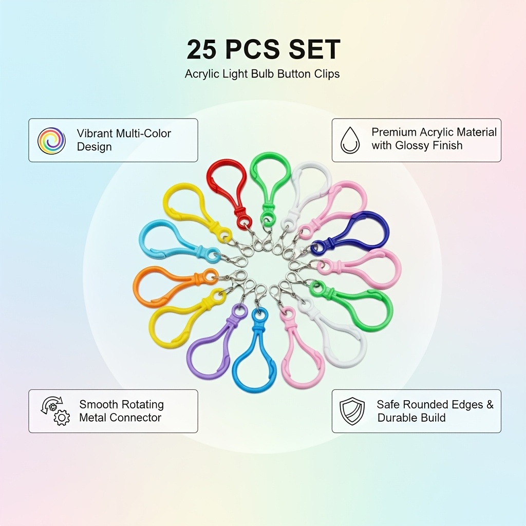 TEMU 25pcs Colorful Mixed Plastic Decorative Keychains, Bulb-shaped Design, Mixed Pack, 2-in-1 Size , Suitable For Backpack Decoration And Handmade