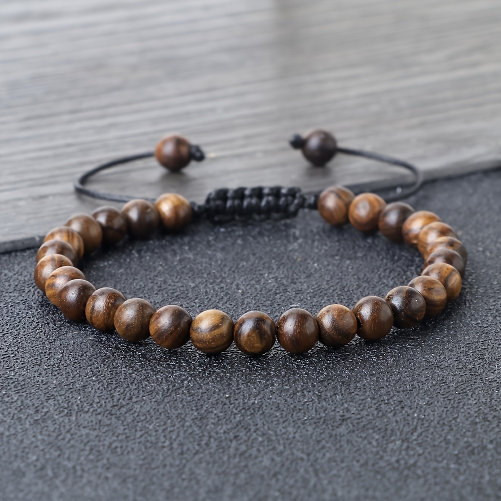 TEMU 1pc Wood Bead Bracelet | Round Bead Knitting, Options, Lightweight Daily Jewelry Accessory Meaningful For Safety And Beauty