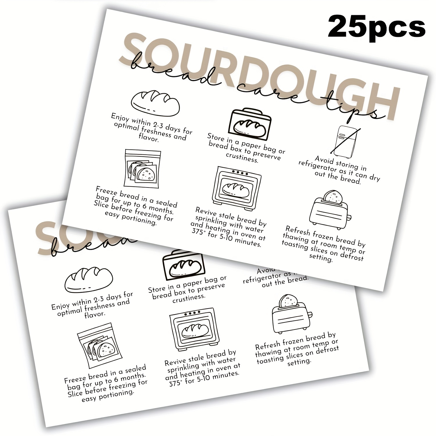 TEMU 25pcs Cards, 4x6 Inch Storage Tips For Freshness, Sourdough Bread Keeper Notes, For Desserts & Cakes, Bread Storage Tips  Visual Baking Guide