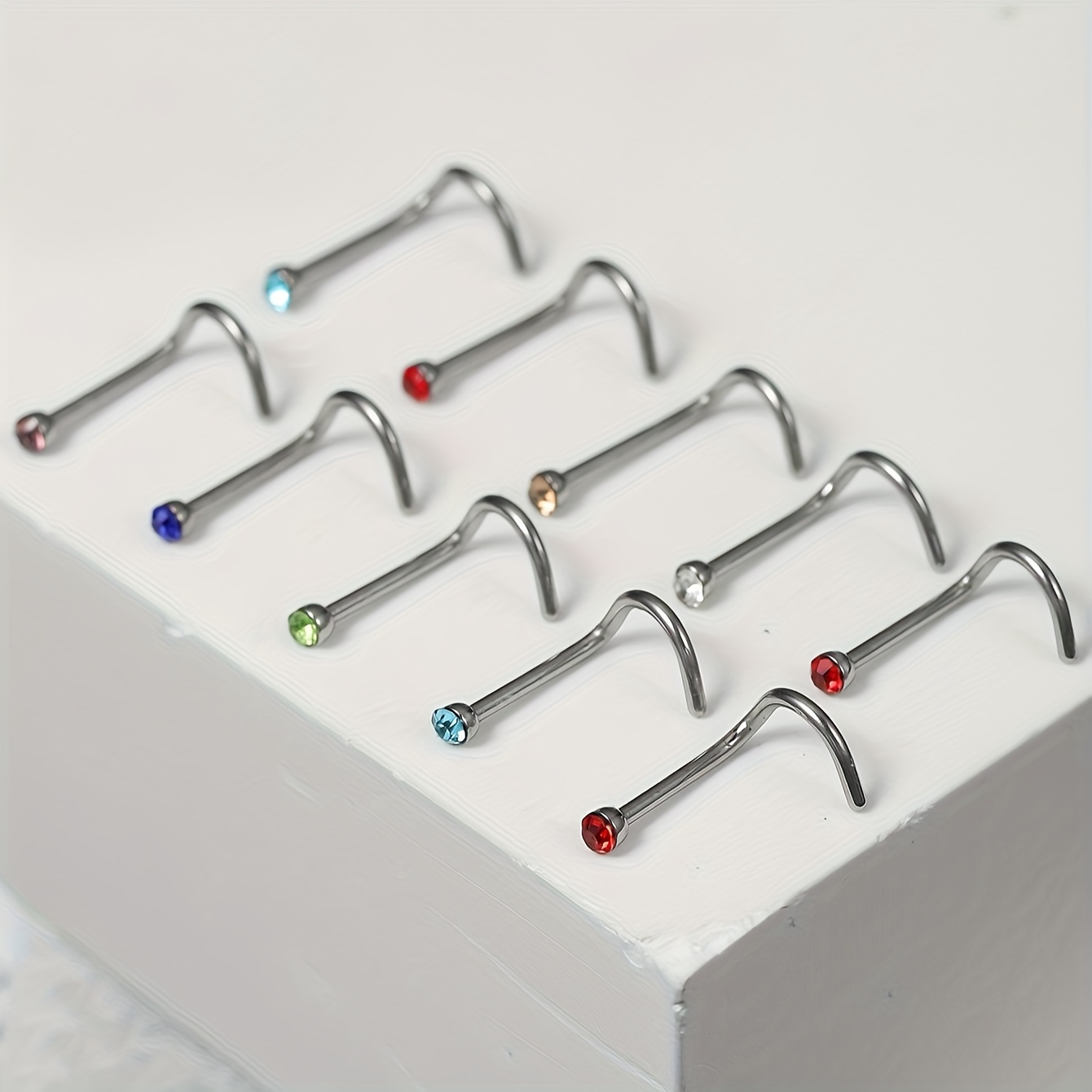 

10pcs Stainless Steel Nose Studs With Synthetic Cubic Zirconia, Simple Sexy Style, No Plating, Suitable For Daily And Vacation Wear, Unisex Fashion Body Piercing Jewelry