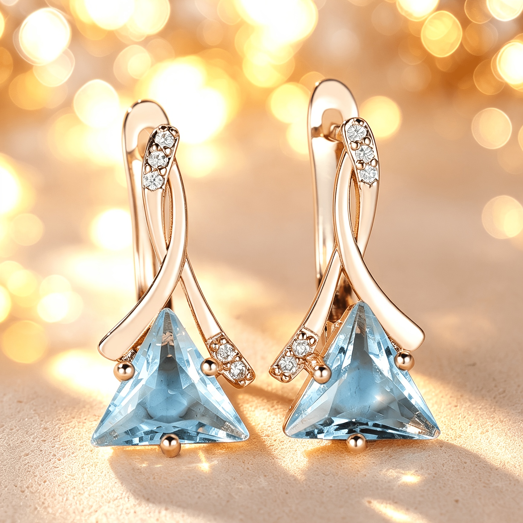 TEMU A Pair Of Elegant Women's Earrings Inlaid With Blue Synthetic Synthetic Zirconia, Featuring , , Fashionable, Simple, And Cute Design, Suitable