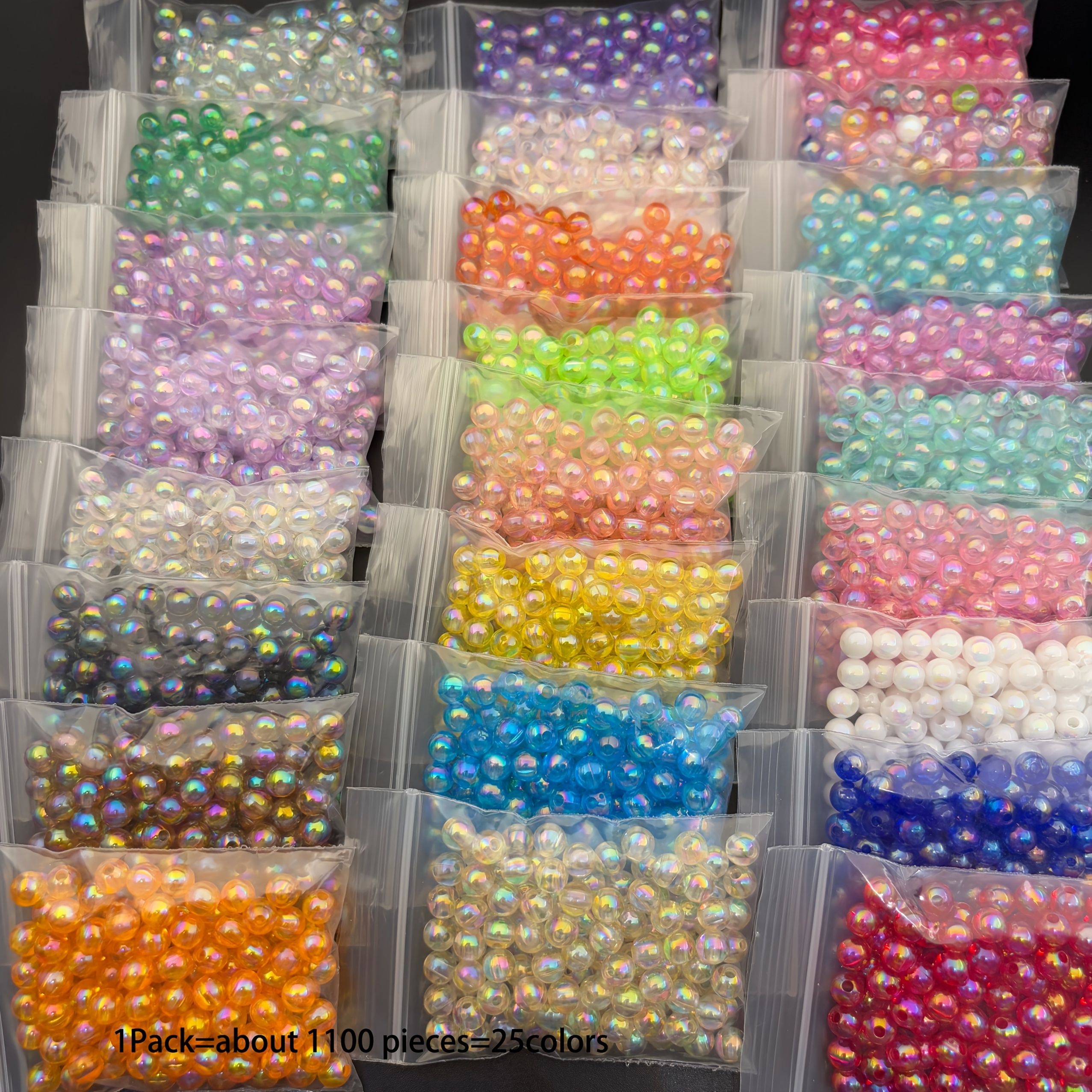 TEMU 1100 piezas de cuentas decorativas acrílicas de 6 mm con agujero , color mágico AB, en 25 colores brillantes, perfectas para materiales de