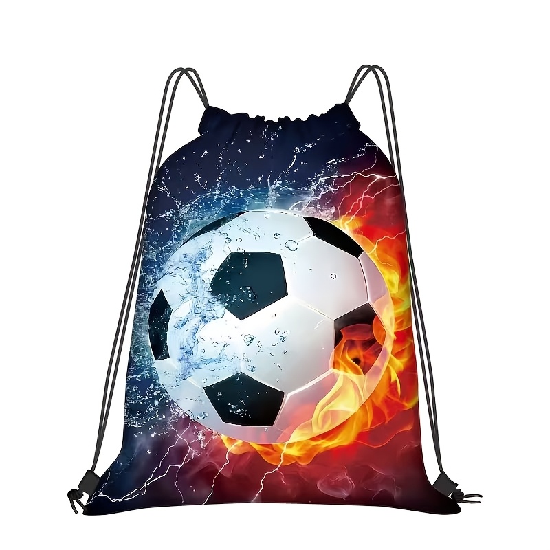 Image of 1pc Lightweight Drawstring Backpack With Basketball/football/volleyball/ Prints. Durable Polyester, Practical Pocket, For Gym/sports/outdoors. A Party Drawstring Gift Bag