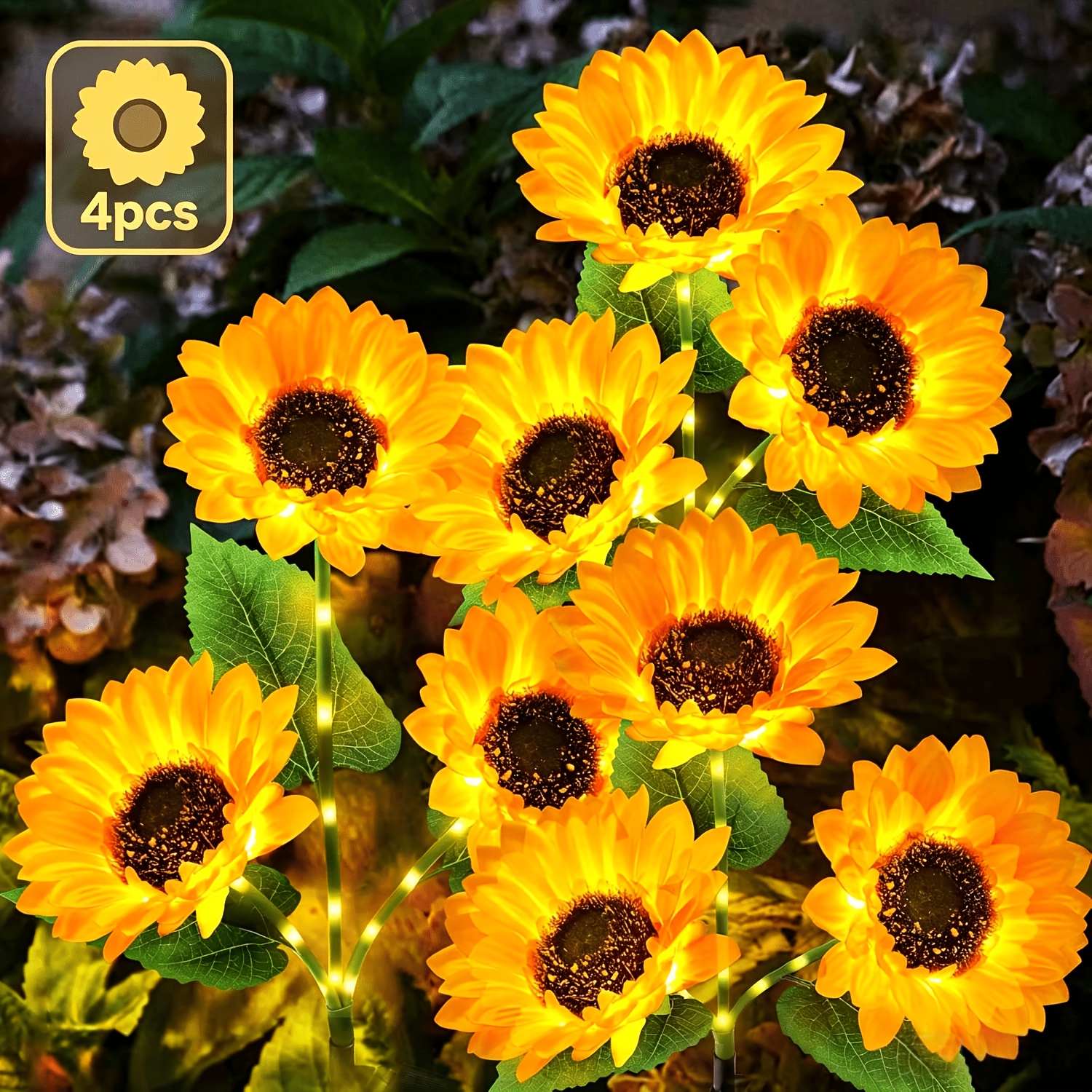 Image of 2/4/8 Solar Lights Outdoor Garden Decor, Sunflower Lights, Ipx5 Solar Outdoor Lights Auto Solar Decorative Lights For Garden, Patio, Backyard, Gift