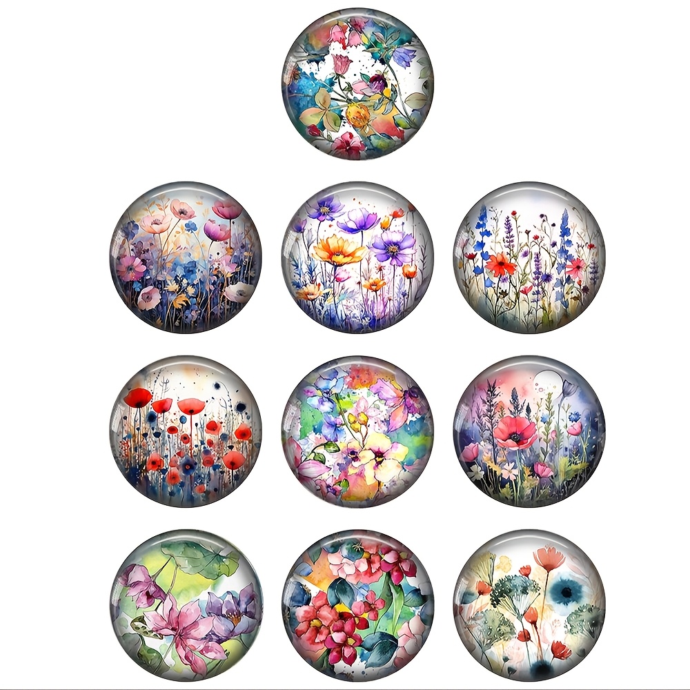 

Omgala Elegant Glass Cabochons, Round Floral Watercolor Art Paintings, 12mm/20mm/25mm, Flat Back, For Jewelry Making, Pendants And Crafts