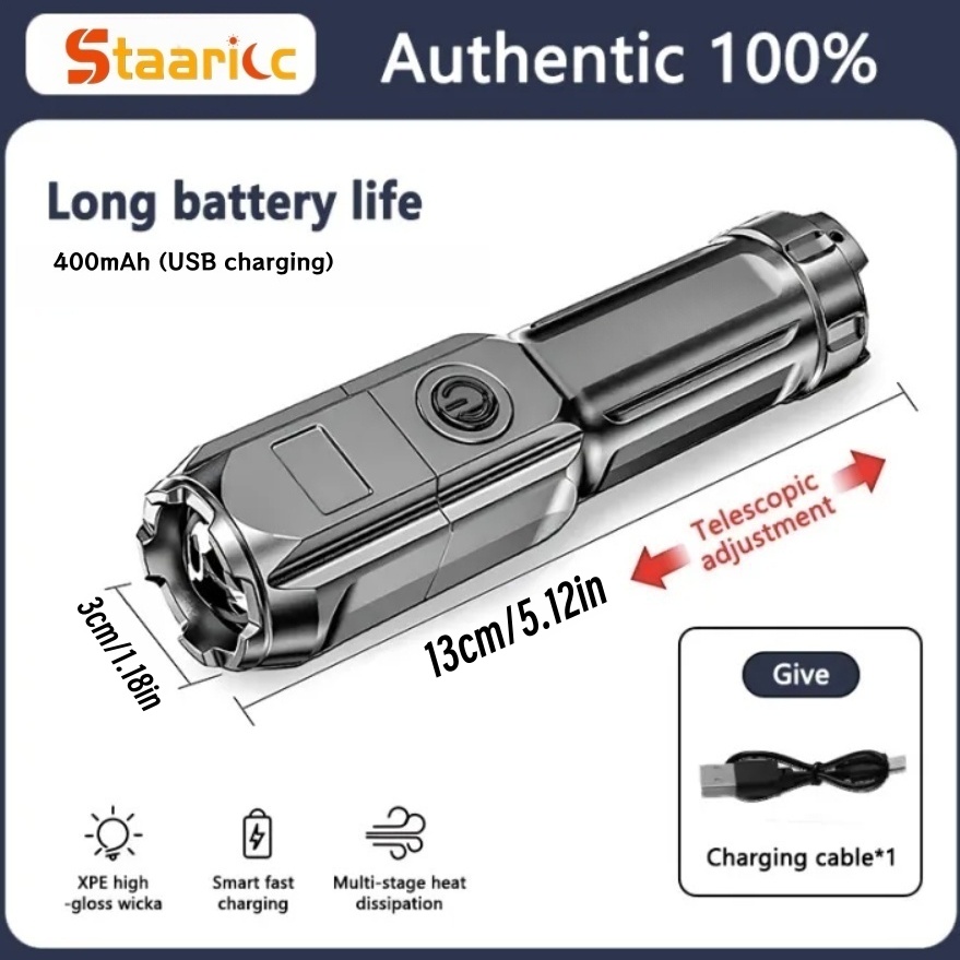 E-shop STAARICC 1 Stück Ultrahelle Zoom-Taschenlampe, 3 , Ultraleicht, Multifunktional, , USB-Aufladbar, Ideal für Outdoor-Camping, Wandern, Angeln