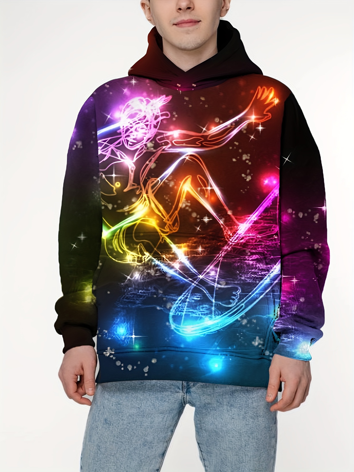 Neon Color Skateboard 3D Hoodie for Teens, Casual Pocket Pullover,  Spring/Fall Wear, Polyester, Machine Washable Fits Ages 13-16, Hoodies  for Teen