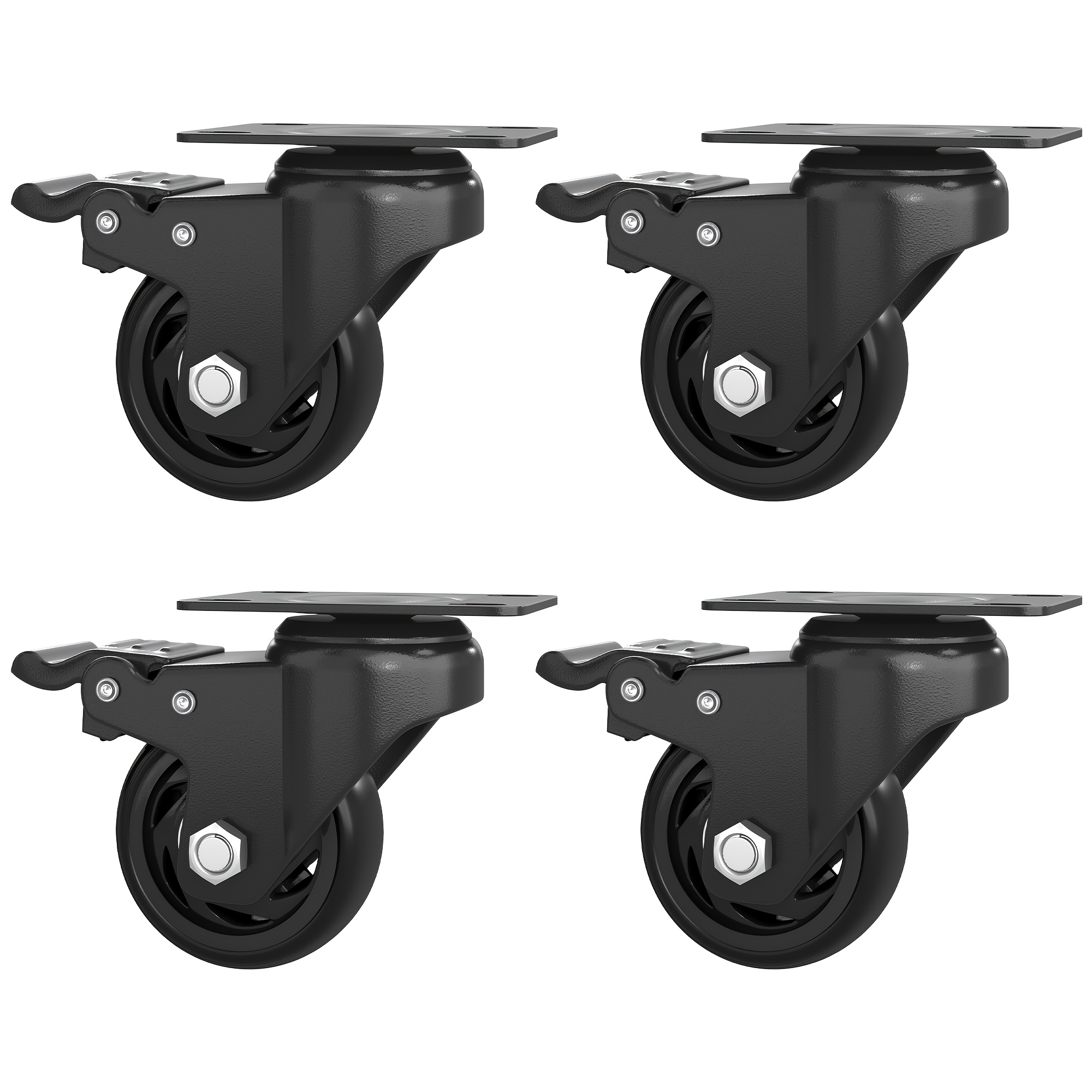 TEMU 4pcs Heavy-duty 2/3/4/5-inch Swivel Casters With Brakes - Capacity, For Carts, Furniture Workbenches, 360° Rotation, Durable , , Swivel Casters,
