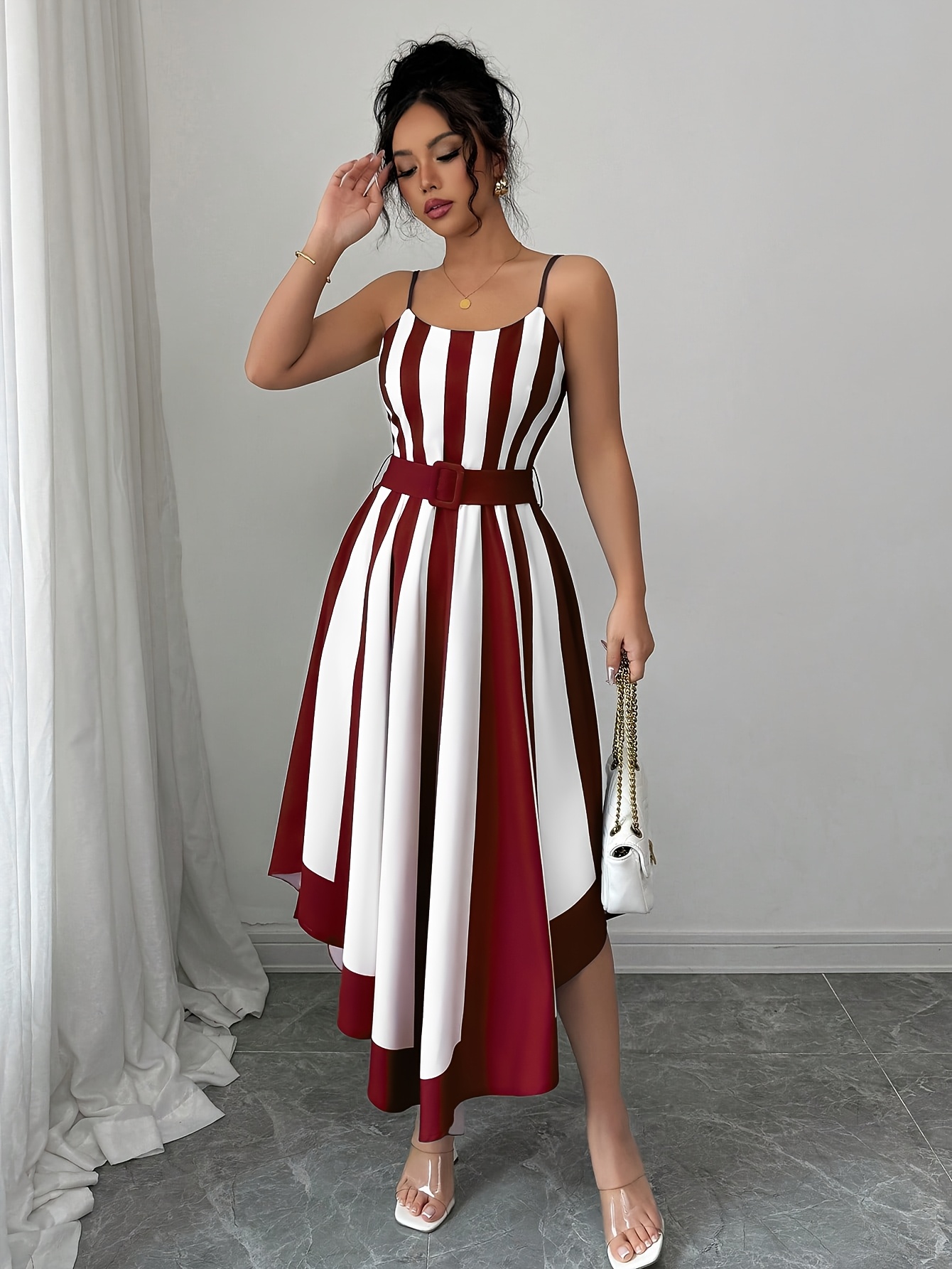 fitted lace wedding dress Andrea Odicini Vintage 1980's Red and Black Cotton Zebra Stripe Dress –  Featherstone Vintage main image 1