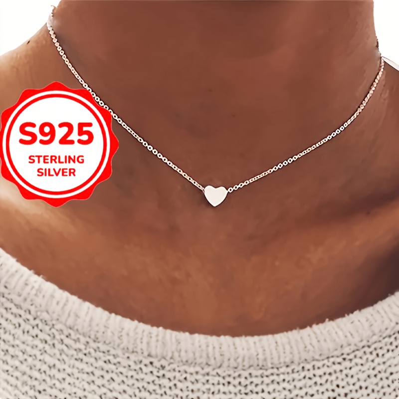 

Set Of 2 925 Sterling Silver Dainty Heart Pendants Necklace Hypoallergenic Simple And Cute Jewelry Valentine's Day Party Wedding Jewelry Ladies Gift