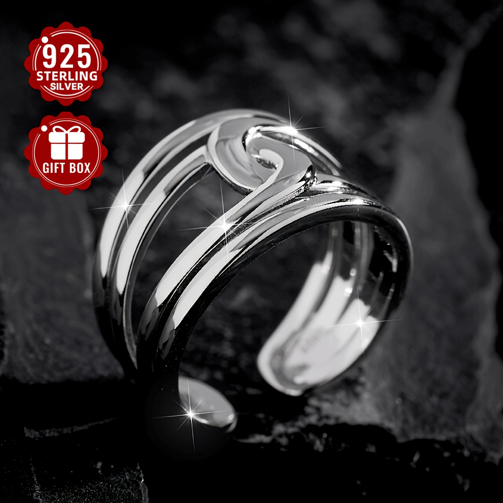 S925 Silvery Rope Knot Open Ring Hip Hop Style Adjustable Opening Ring