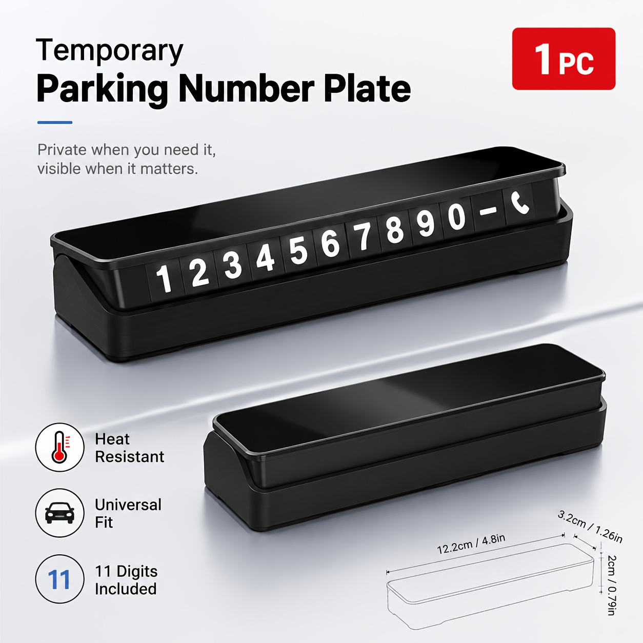 TEMU 1-pack Temporary Car Parking Number Plate, Heat-resistant, Universal, Includes 5 Sets Of 11 Numbers, Plastic Material