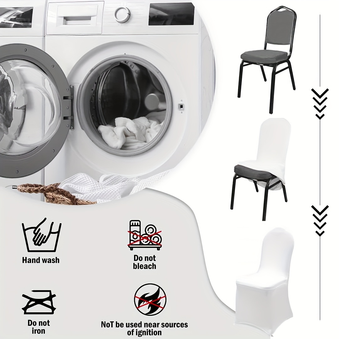 30-Pack Spandex Dining Chair Covers – Stretch Polyester, Hook & Loop, White, Machine Washable-1097667