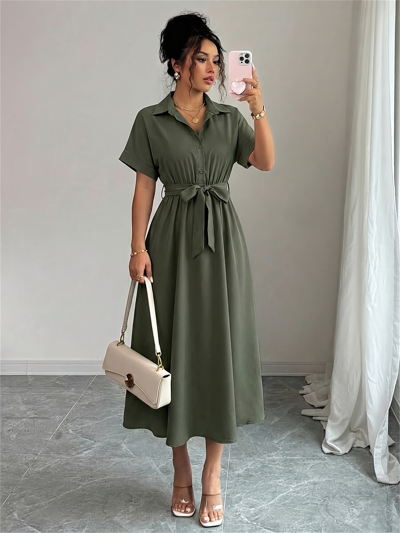 open lace back dress Shirt Dress with Oversized Collar  mamzi