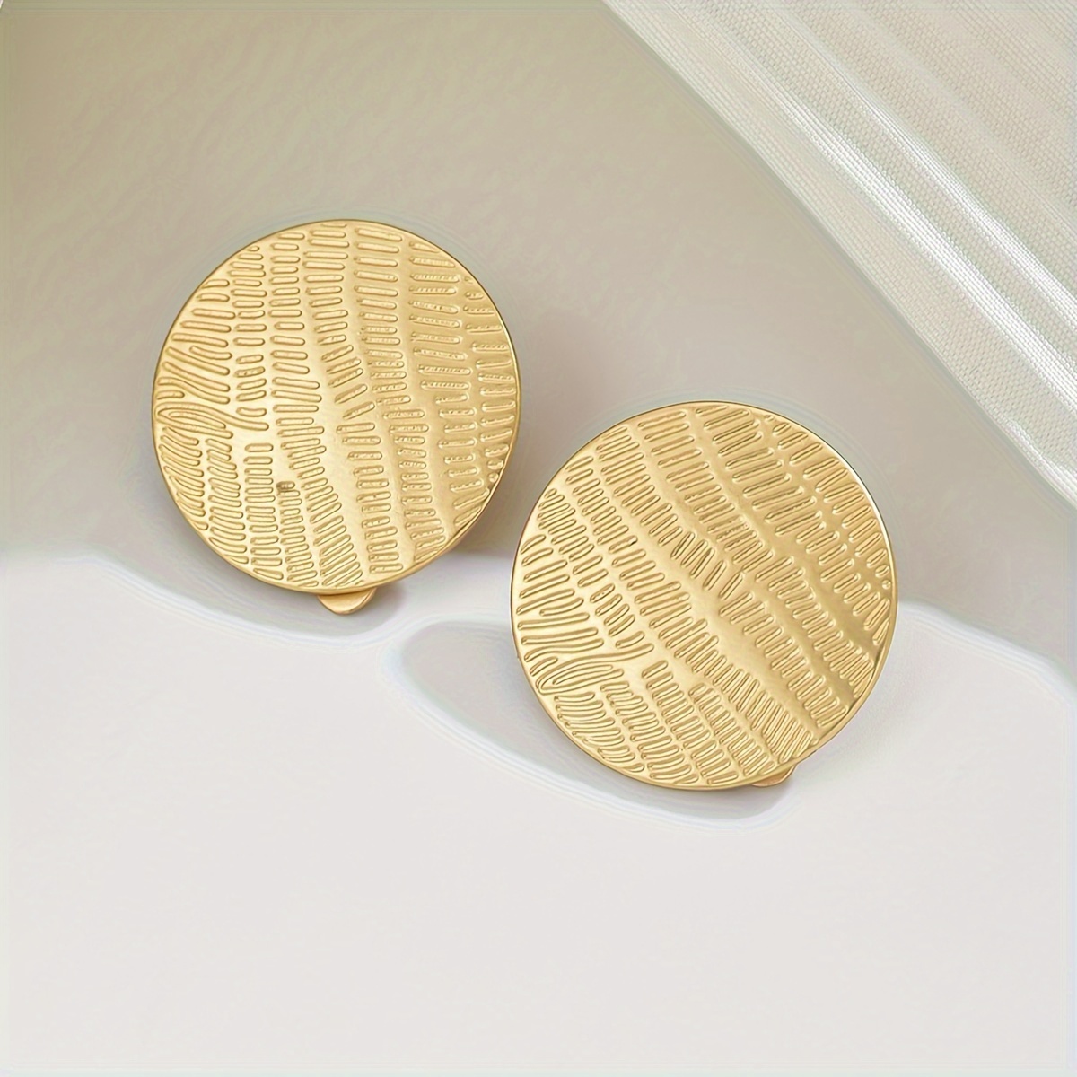 Warm Golden Ear Clips with Threaded Round Ear Studs for Women