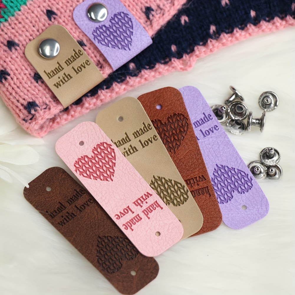 

40pcs Artificial Leather "" Tags With Rivets, Personalized Craft Labels For Crochet, Knitting, Sewing, Beanies, Bags & More