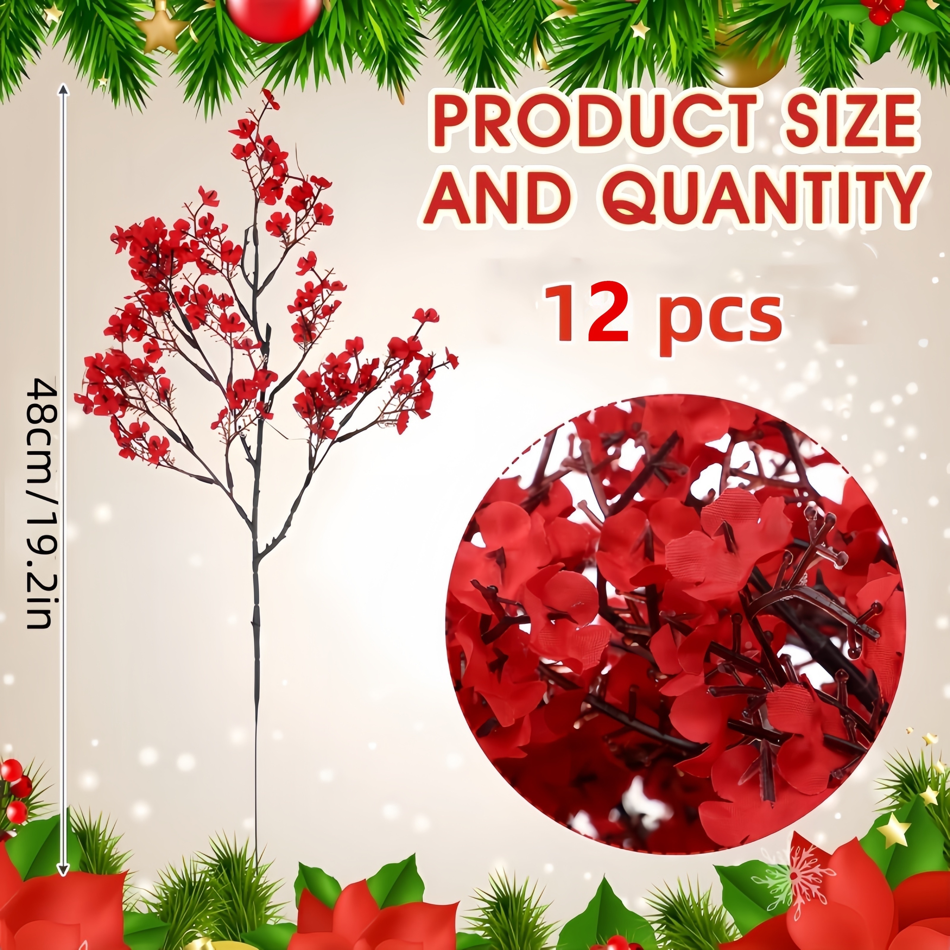 TEMU 12 Bundles Of Red Gypsophila Artificial Flower Bouquets, Realistic Touch, Artificial Starry Bouquets, Artificial Simulation Flower Plant